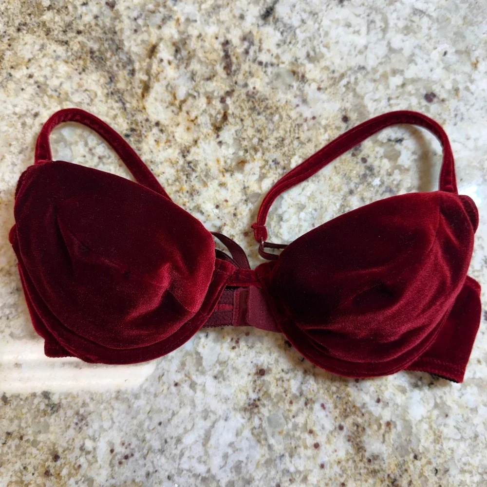 Victoria's Secret Vintage Burgundy Velvet Underwire Bra 34B Made USA Y2K